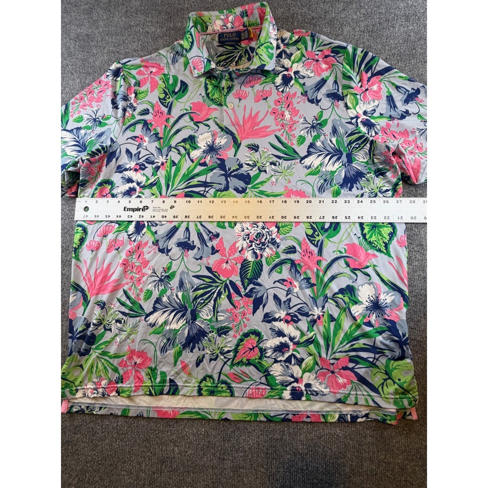 Polo Ralph Lauren Performance Mens XXL Tropical Floral Golf Polo Shirt Grey Pink - Picture 4 of 5